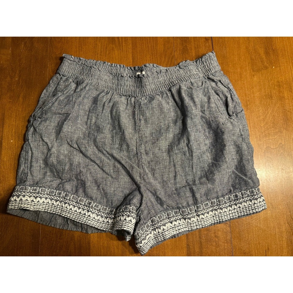 Sigrid Olsen Shorts Womens L 100% Linen Chino Crochet Beast Resort Boho